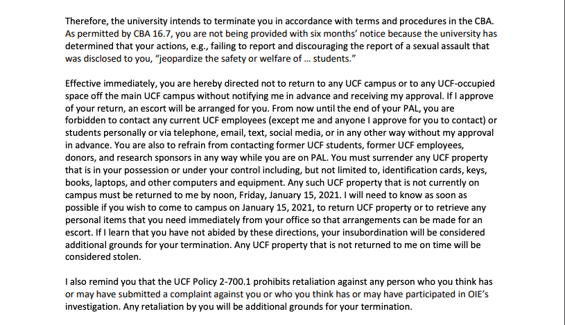 UCF to terminate Charles Negy for misconduct and discriminatory harassment